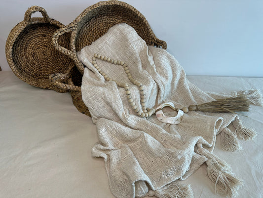 Handmade Soft Linen Throw with Tassels