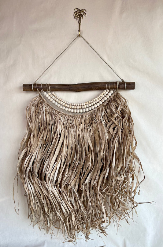 Handcrafted Seagrass & Wooden Bead Wall Hanging