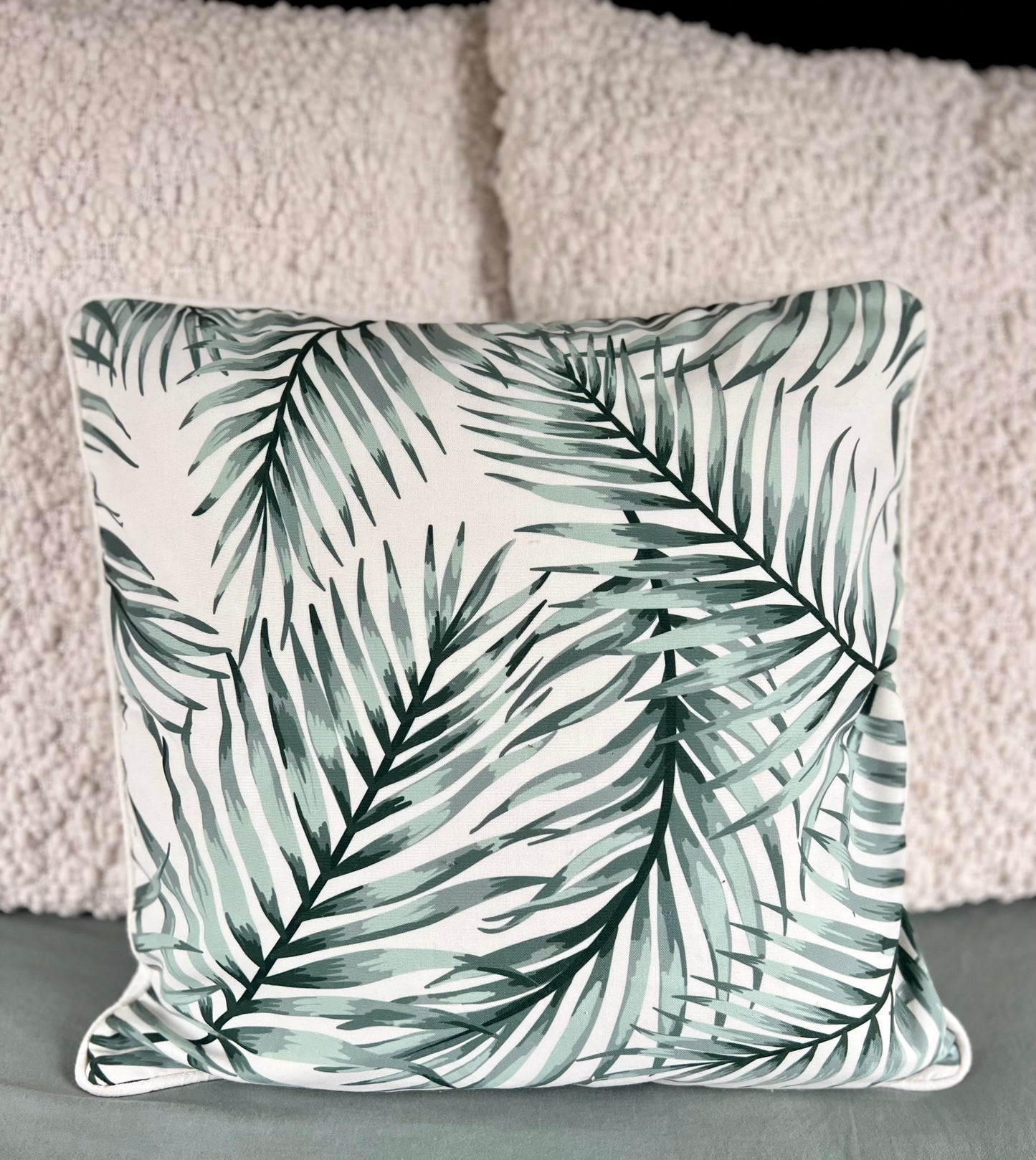 Green & White Palm Cushion Cover